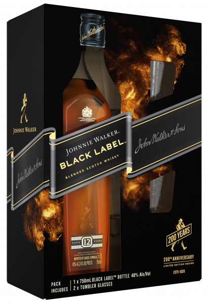 Johnnie Walker 12 Year Black Label Gift Set with 2 Glasses