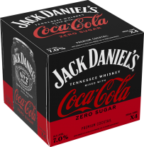 Jack Daniel's Whiskey & Coke Zero 4-Pack Cans 355ml